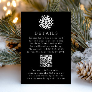 Simple Snowflake Black Wedding Details QR Code Enclosure Card