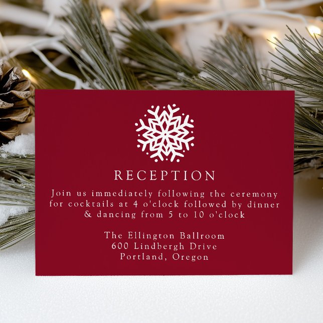 Simple Snowflake Burgundy Wedding Reception Enclosure Card (Creator Uploaded)