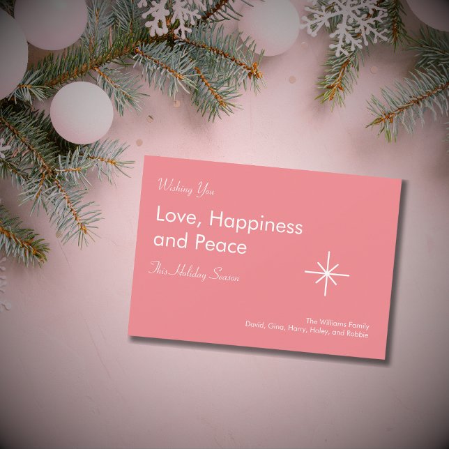 Simple Snowflake Christmas Peace Retro Pink Holiday Card (Creator Uploaded)