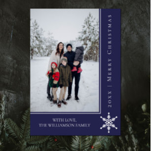 Simple Snowflake Christmas Photo Card   Blue