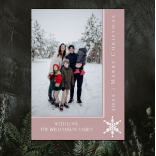 Simple Snowflake Christmas Photo Card   Pink
