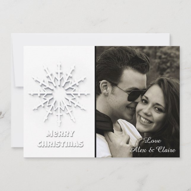 Simple Snowflake Custom Photo Holiday Card (Front)