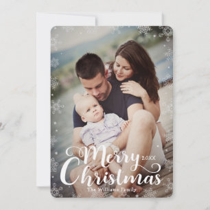 Simple Snowflake Full-Bleed Merry Christmas Photo Holiday Card