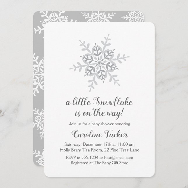 Simple Snowflake Gender Neutral Baby Shower Invitation (Front/Back)