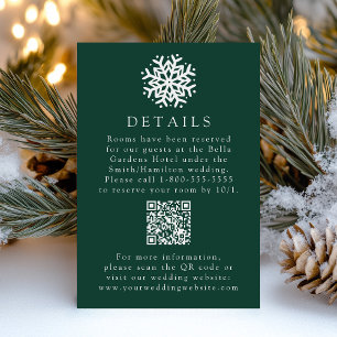 Simple Snowflake Green Wedding Details QR Code Enclosure Card