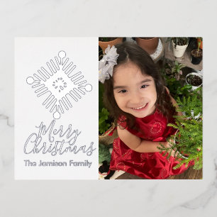 Simple Snowflake Merry Christmas Photo Pressed Foi Foil Holiday Postcard