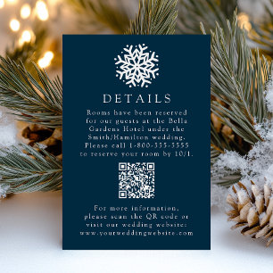 Simple Snowflake Navy Wedding Details QR Code Enclosure Card