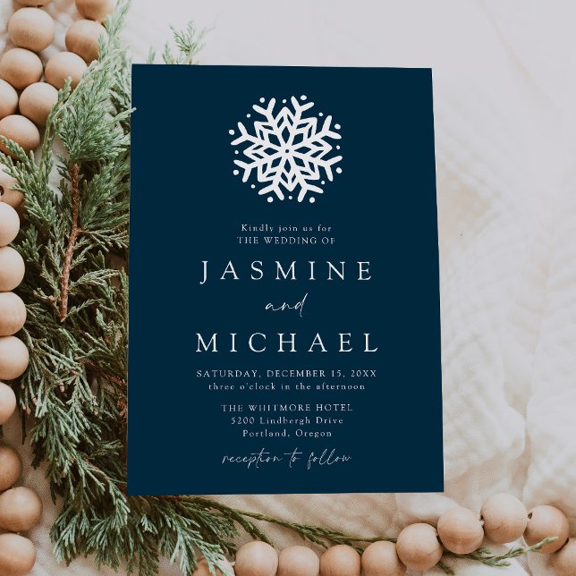 Simple Snowflake Navy Wedding Invitation (Creator Uploaded)