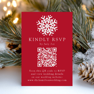 Simple Snowflake Red QR Code Wedding RSVP Card