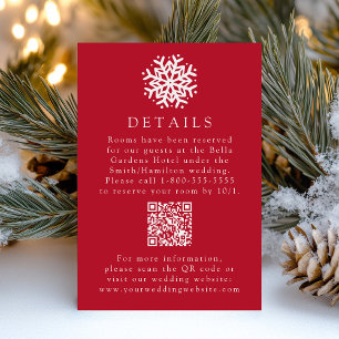 Simple Snowflake Red Wedding Details QR Code Enclosure Card