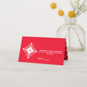 Simple Snowflake Red White Christmas Wedding Logo Place Card