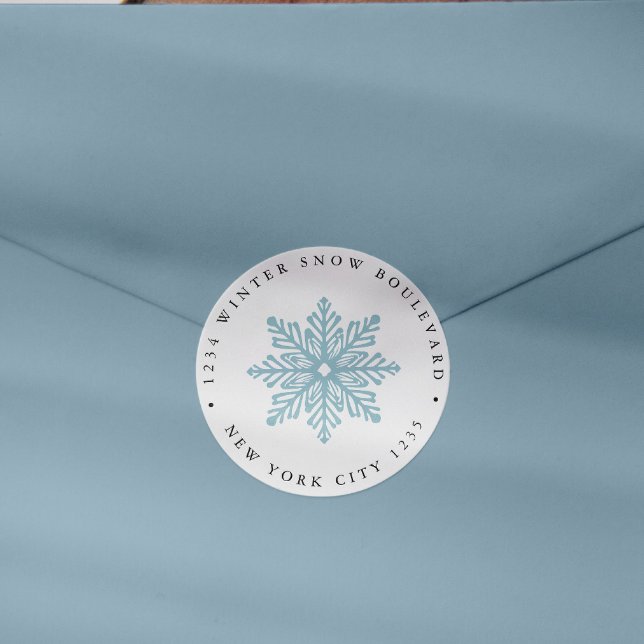 Simple Snowflake Wedding Christmas family address Classic Round Sticker (Creator Uploaded)