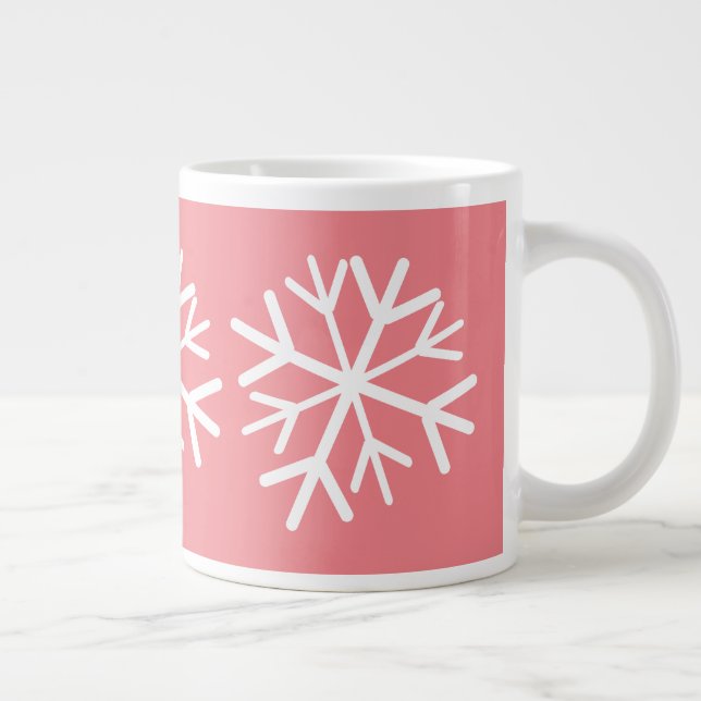 Simple Snowflake White Pink Large Coffee Mug (Right)