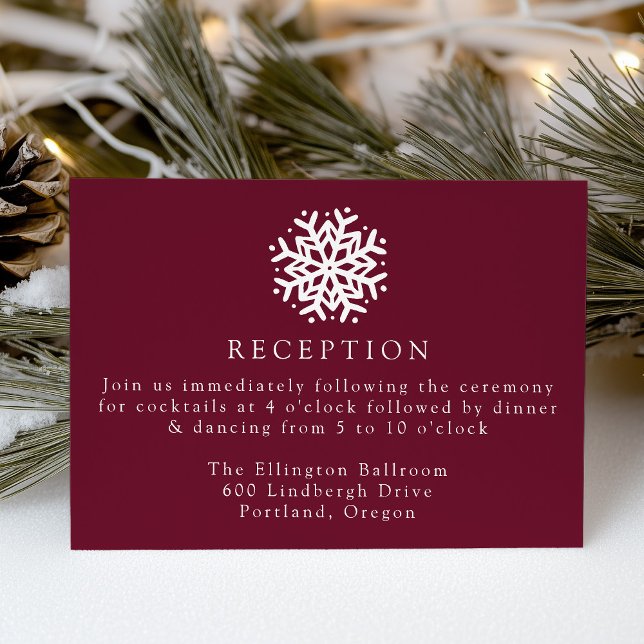 Simple Snowflake Wine Wedding Reception Enclosure Card (Creator Uploaded)