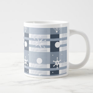 Simple Snowflakes Blue Plaid Large Coffee Mug