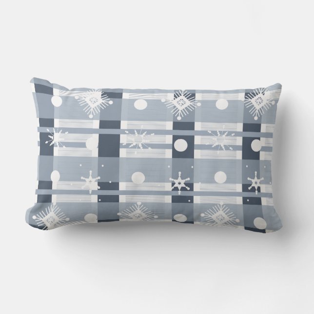 Simple Snowflakes Blue Plaid  Lumbar Cushion (Front)