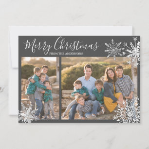 Simple Snowflakes Grey and White Photo Holiday Card