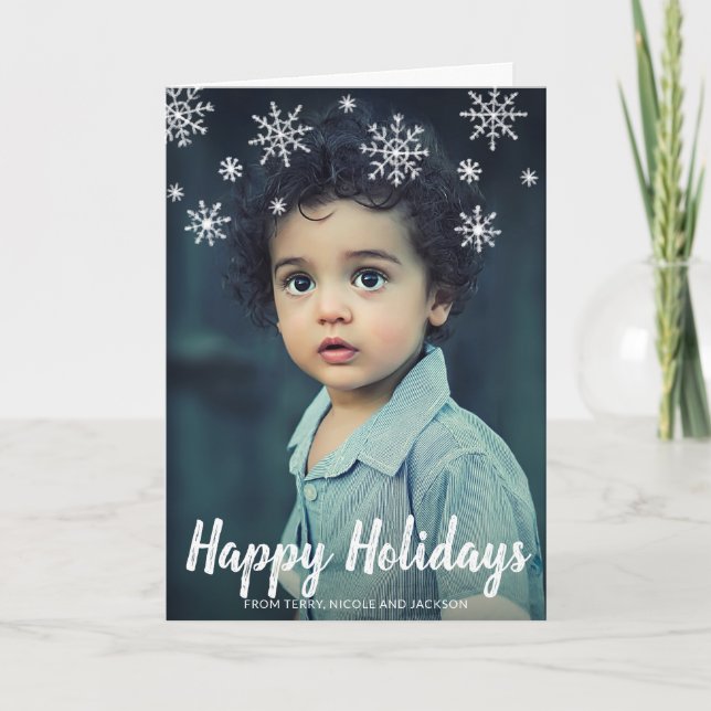 Simple Snowflakes Photo Modern Holiday Card (Front)