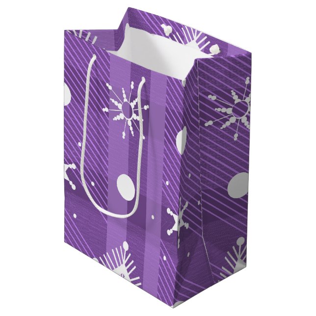 Simple Snowflakes Purple Plaid   Medium Gift Bag (Front Angled)