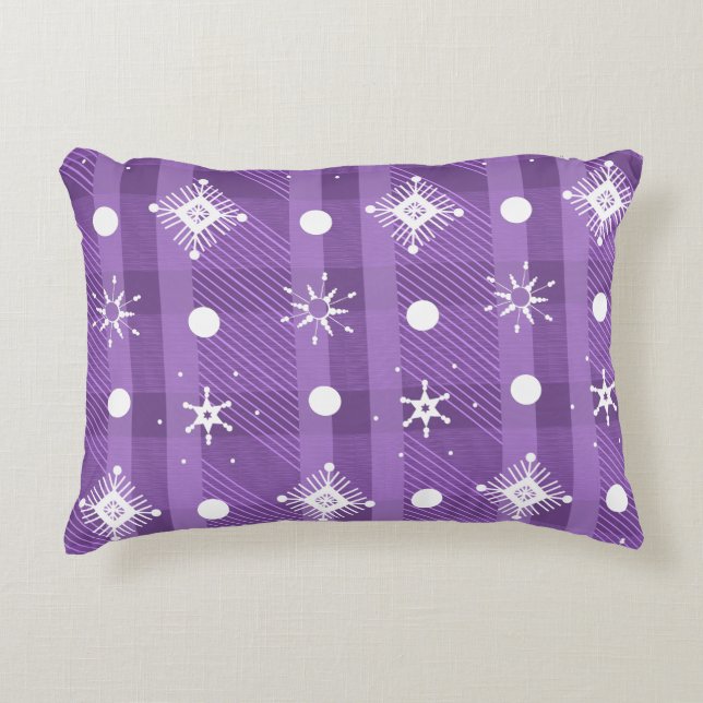 Simple Snowflakes Purple Plaid Pattern    Decorative Cushion (Front)