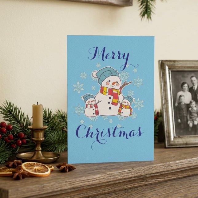 Simple Snowman Blue Holiday Personalise Card (Creator Uploaded)
