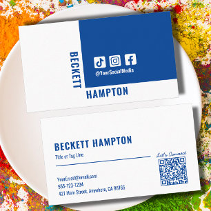 Simple Social Media QR Code Blue Business Card
