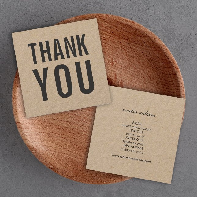 Simple Social Media Rustic Thank You Kraft Square Business Card (Creator Uploaded)