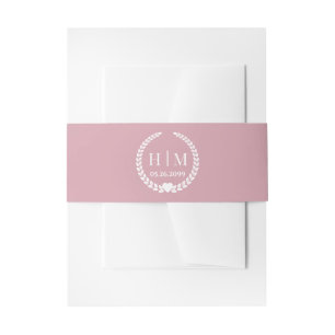 Simple Soft Antique Rose Monogram Invitation Belly Band