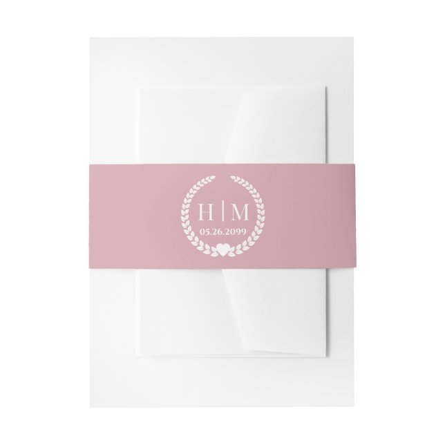 Simple Soft Antique Rose Monogram Invitation  Belly Band (Front Example)