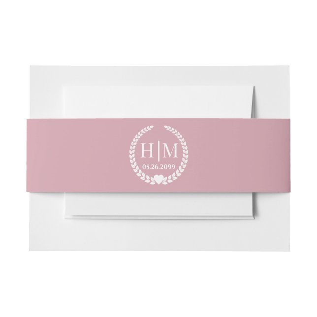 Simple Soft Antique Rose Monogram Invitation Belly Band (Front Example)