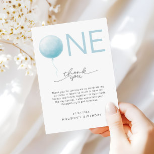 Simple Soft Blue Balloon Boys First Birthday Thank You Card