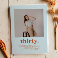 Simple Soft Blue Minimal Photo 30th Birthday 