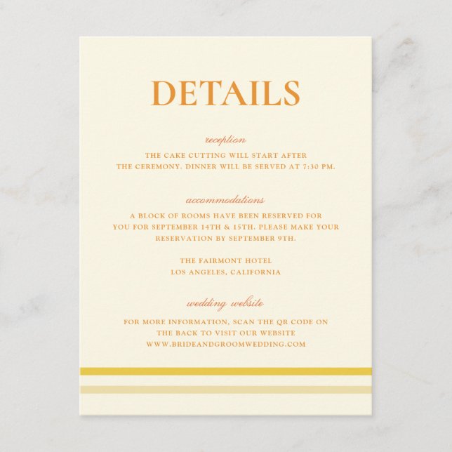Simple Soft Butter Yellow Wedding Details QR Code Enclosure Card (Front)