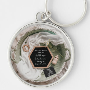 Simple soft Neutral Pregnancy Announcement gift Key Ring