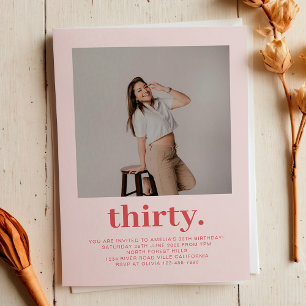 Simple Soft Pink Minimal Photo 30th Birthday  Invitation