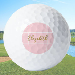 Simple soft pink minimalist custom name ladies  golf balls