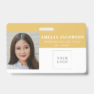 Simple Soft Yellow Employee Photo ID Logo Barcode  Badge