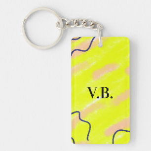 Simple solid color add name text monogram yellow key ring