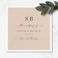 Simple Solid Color Champagne Monogrammed Wedding