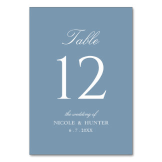 Simple Solid Color Dusty Blue Wedding Table Number