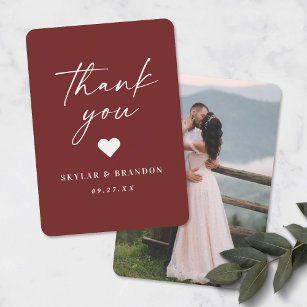 Simple Solid Color Editable Cinnamon Red Wedding Thank You Card