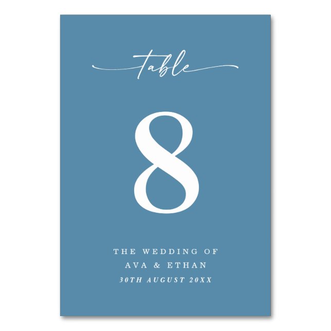 Simple Solid Color Light Navy Blue Wedding Table  Number (Front)