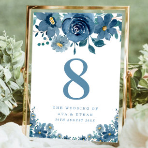 Simple Solid Color Light Navy Blue Wedding Table  Table Number