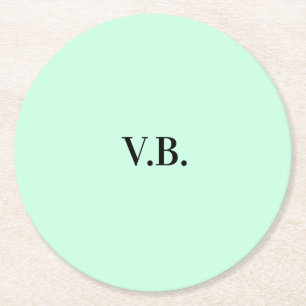 Simple solid colour add name text monogram round paper coaster