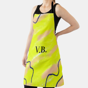 Simple solid colour add name text monogram yellow apron