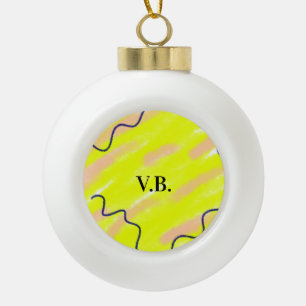 Simple solid colour add name text monogram yellow ceramic ball christmas ornament