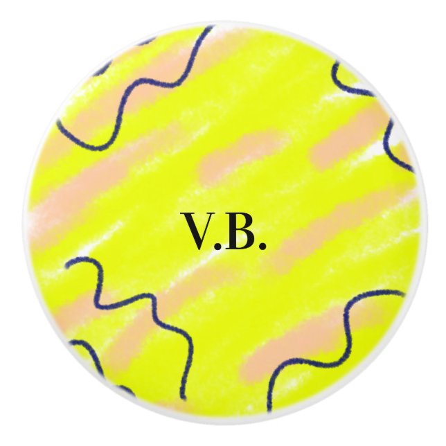 Simple solid colour add name text monogram yellow ceramic knob (Front)
