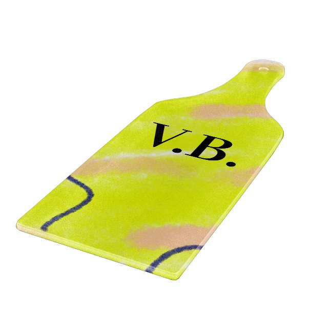 Simple solid colour add name text monogram yellow cutting board (Corner)