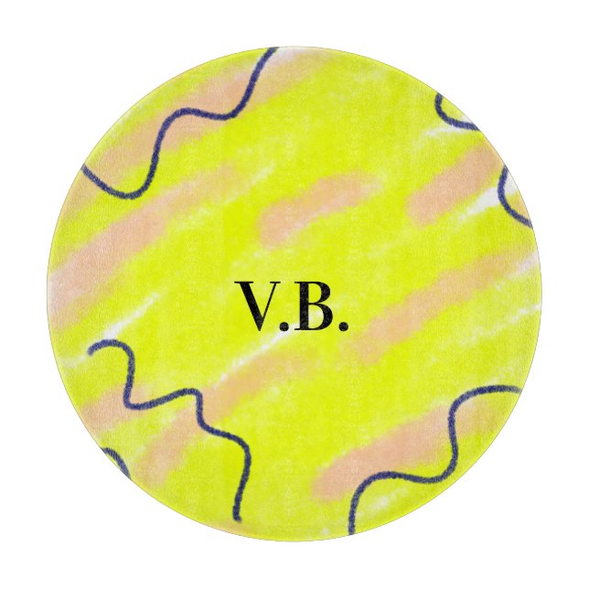 Simple solid colour add name text monogram yellow cutting board (Front)