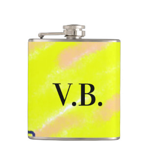 Simple solid colour add name text monogram yellow hip flask